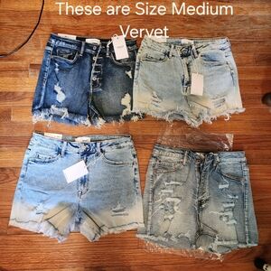 Women's Distressed Denim Shorts - Blue and Light Blue